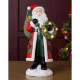 Santa with Sack Wearing Poinsettia Pattern Coat Figurine 31.7cm