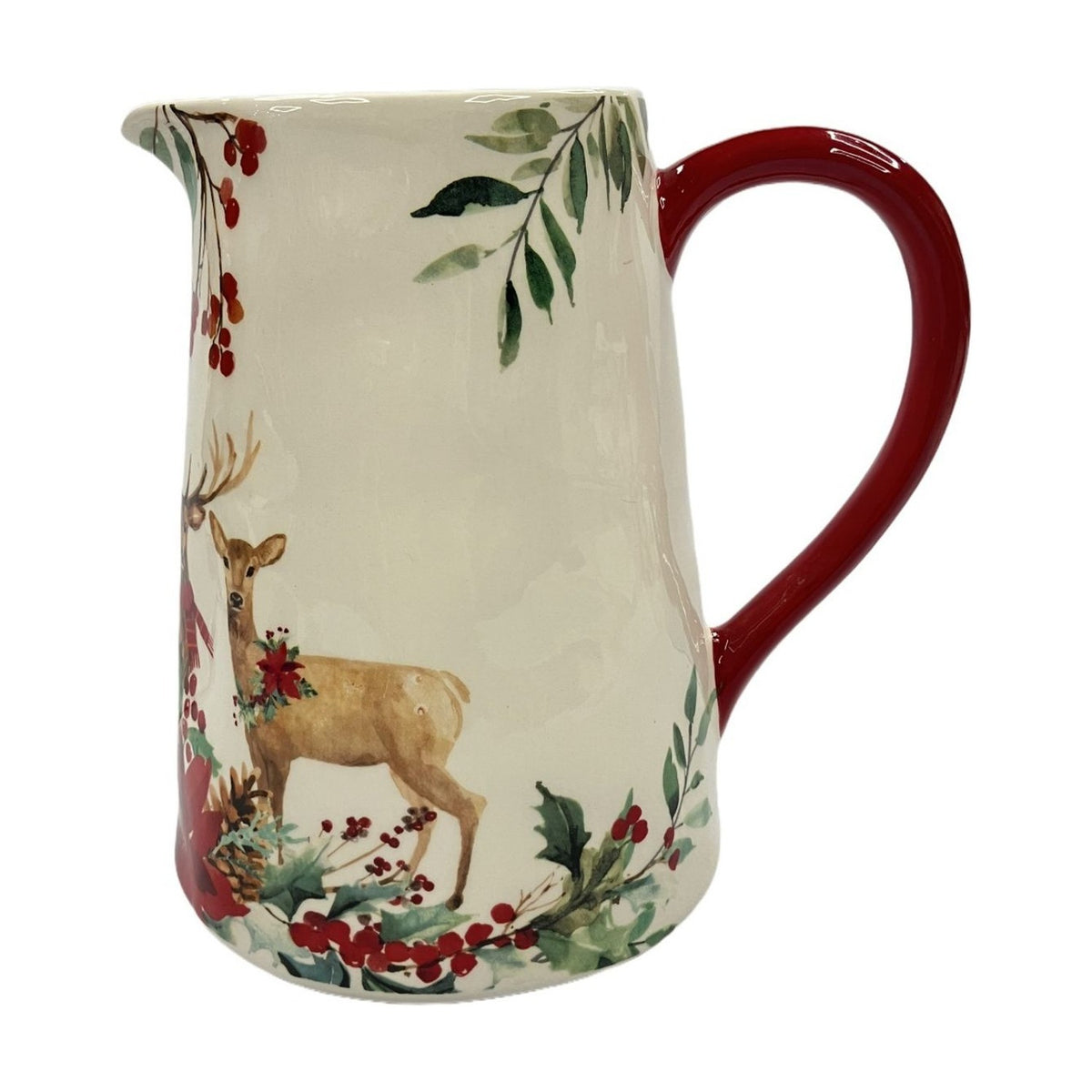 Natural Effect Deer in Foliage Ceramic Jug 19.5cm - White & Red