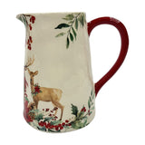 Natural Effect Deer in Foliage Ceramic Jug 19.5cm - White & Red