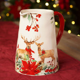 Natural Effect Deer in Foliage Ceramic Jug 19.5cm - White & Red