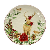Deer Ceramic Dinner Plate with Red Lip 22cm - White & Green
