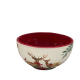 Deer in Foliage Natural Effect Ceramic Bowl 15.5cm - White & Red