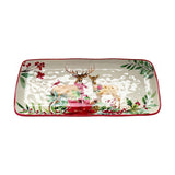 Deer and Foliage Ceramic Serving Plate 35cm - White & Red