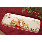 Deer and Foliage Ceramic Serving Plate 35cm - White & Red