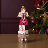Christmas Angel Mantel Block Velvet Figurine 18.5cm - Red & White