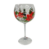 Poinsettia Decal Gin Glass with Hand Painted Design - Red & Green