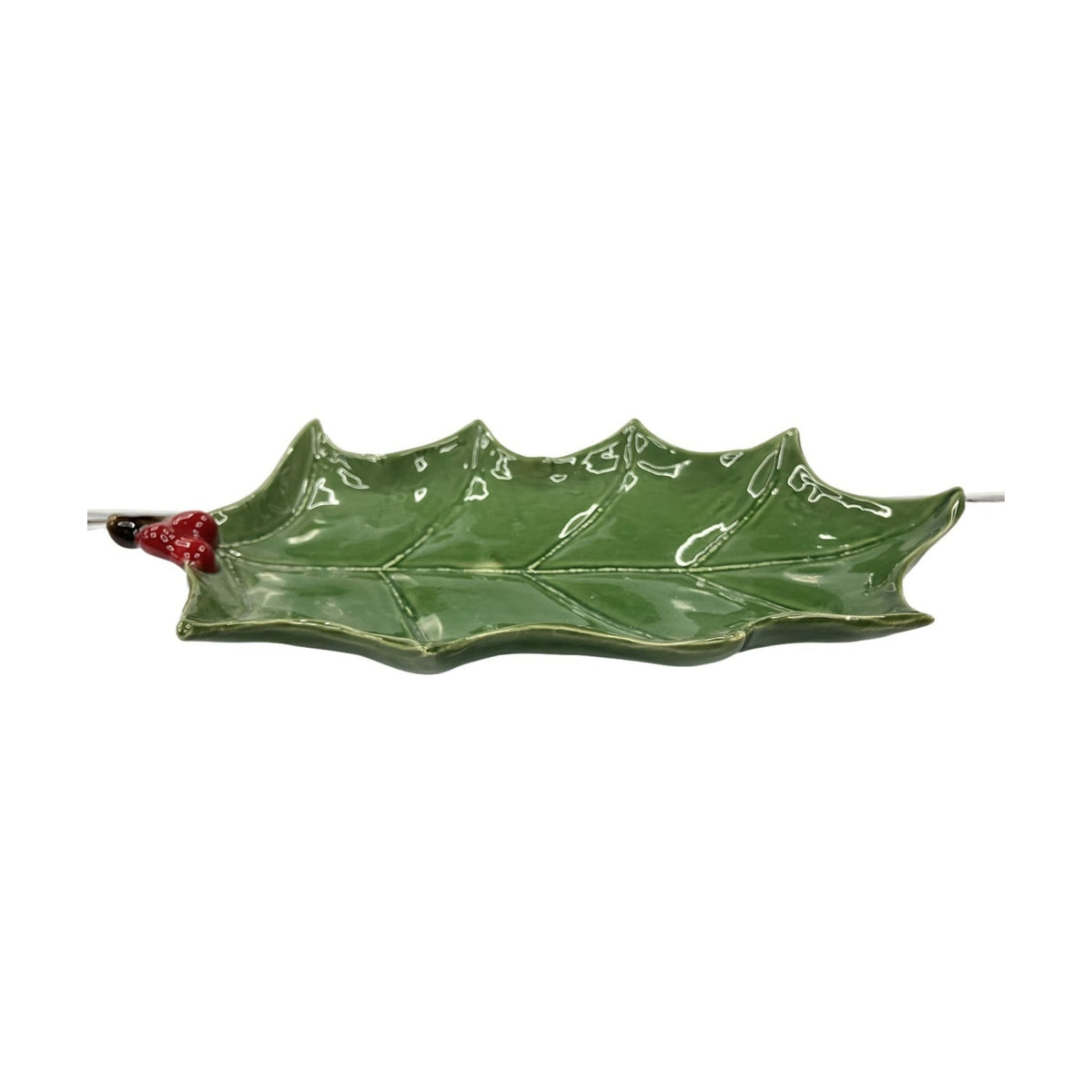 Holly Leaf and Berry Ceramic Cookie Serving Tray - Green & Red