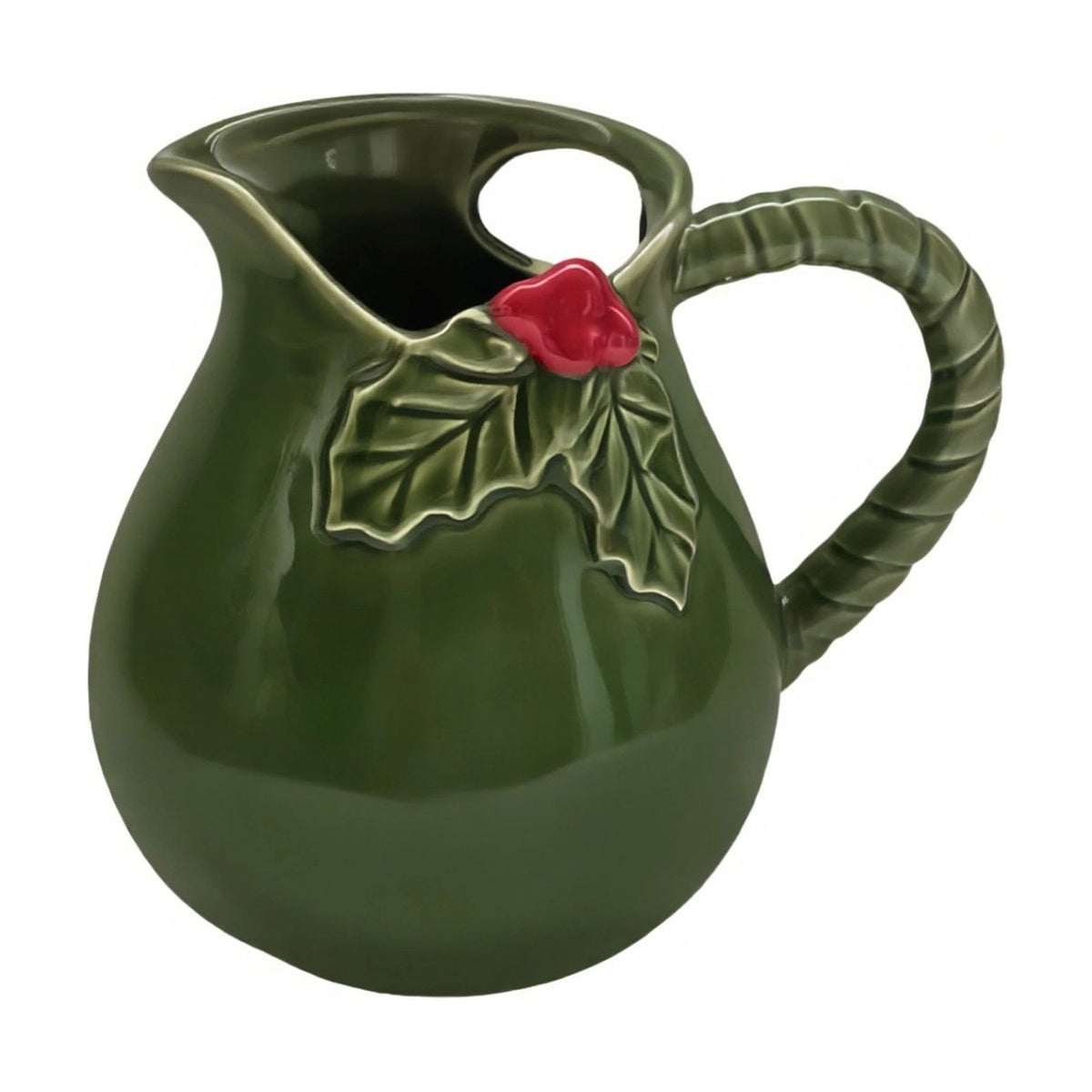 Christmas Holly Leaf and Berry Ceramic Jug - Green & Red