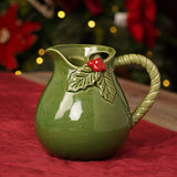 Christmas Holly Leaf and Berry Ceramic Jug - Green & Red
