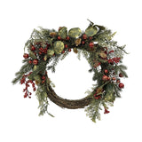 Golden Sparkle Pine Wreath with Berries 45cm - Green & Red