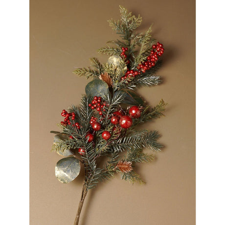 Golden Sparkle Berry Pine Plastic Faux Plant 72cm - Green & Red