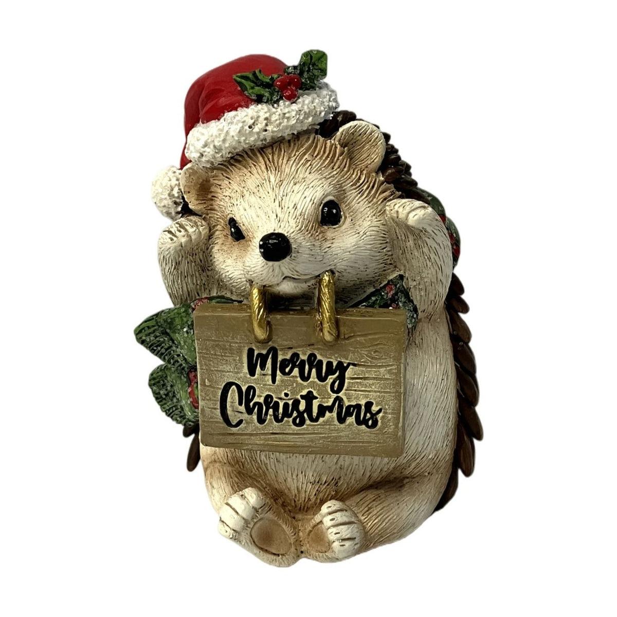Hedgehog in Santa Hat Christmas Resin Figurine 9.2cm - Brown