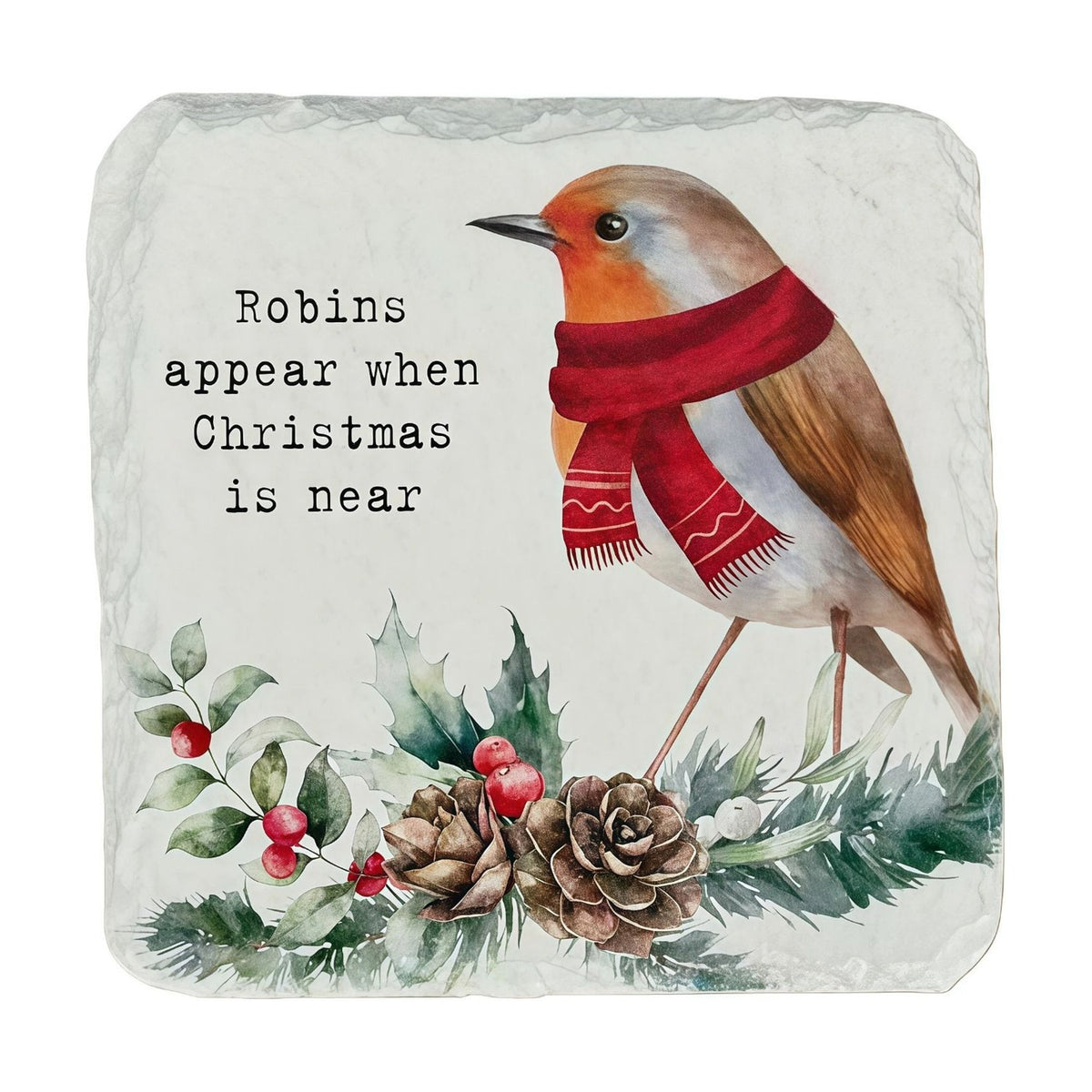 Robins Appear When Christmas Is Near Slate Coaster - Red & White