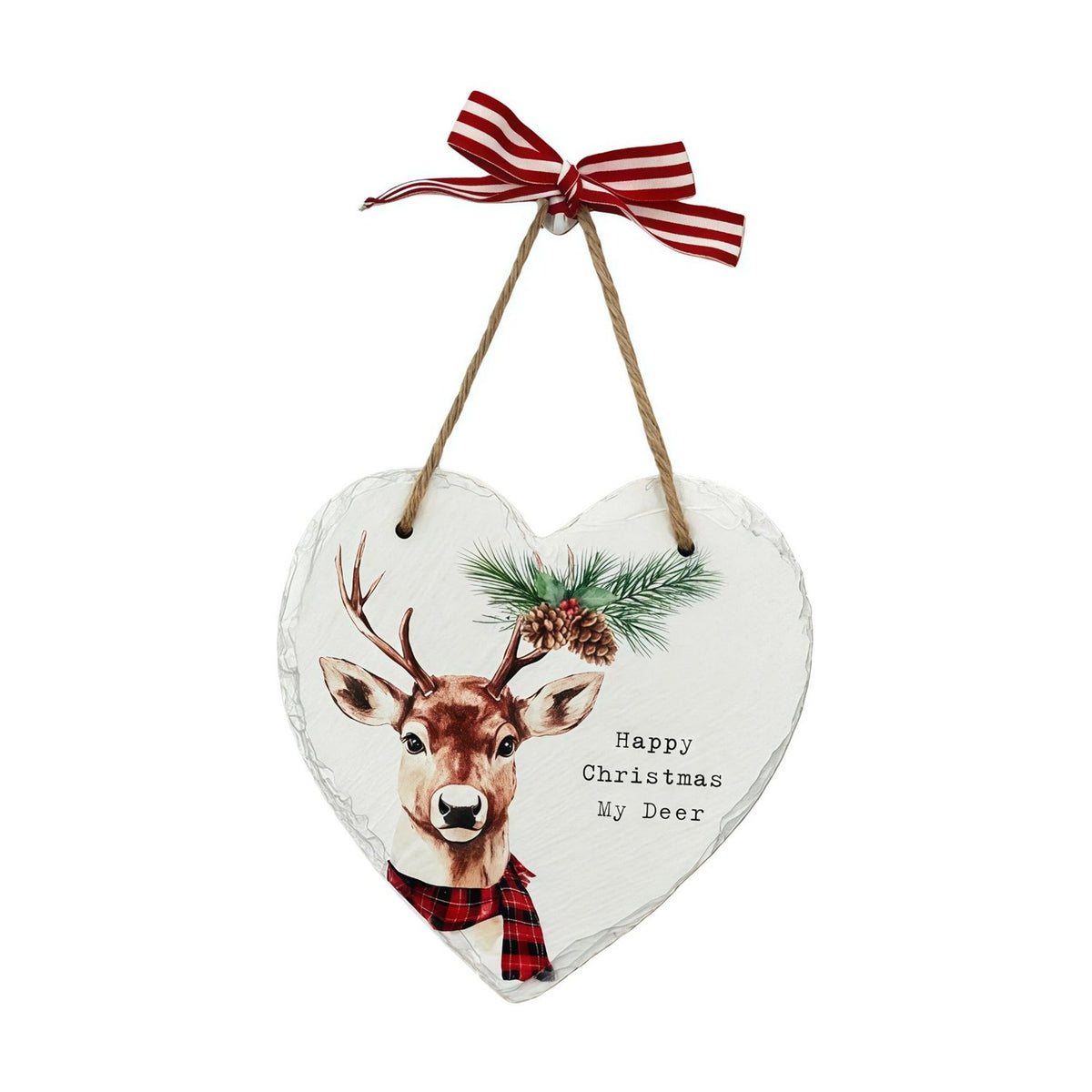 Happy Christmas My Deer Wooden Hanging Heart Plaque 15cm - White