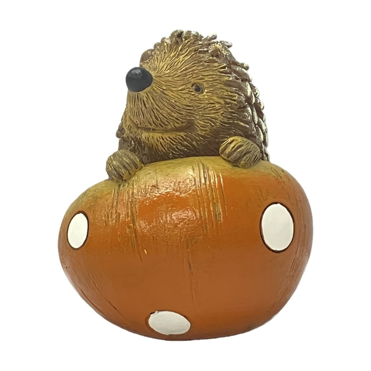 Hedgehog Candle with Spotted Mushroom 9.5cm - Brown & Orange