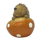 Hedgehog Candle with Spotted Mushroom 9.5cm - Brown & Orange