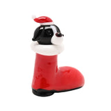 Dog in Santa Hat and Boot Miniature Glass Figurine - Red