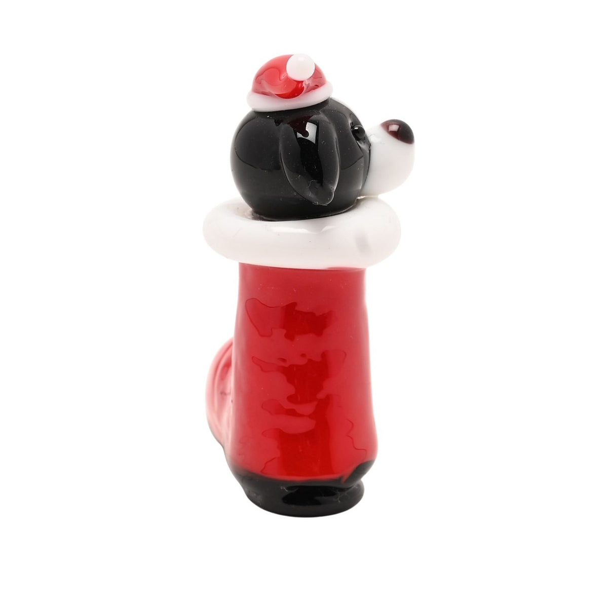 Dog in Santa Hat and Boot Miniature Glass Figurine - Red