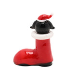 Dog in Santa Hat and Boot Miniature Glass Figurine - Red