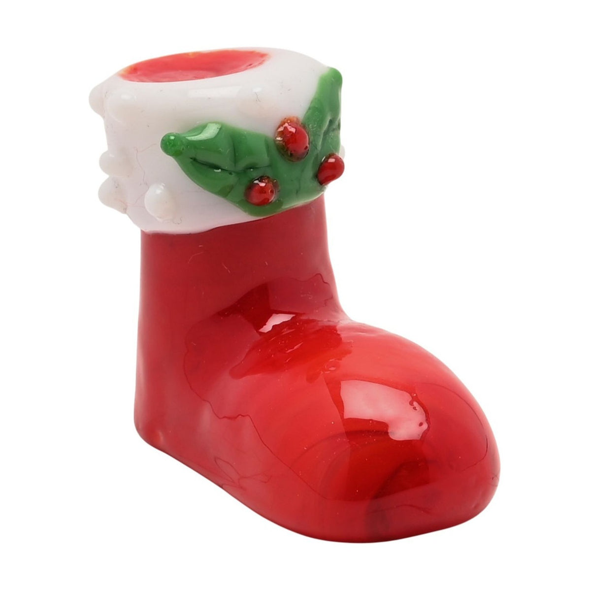 Christmas Holly Boot Miniature Glass Figurine - Red & White