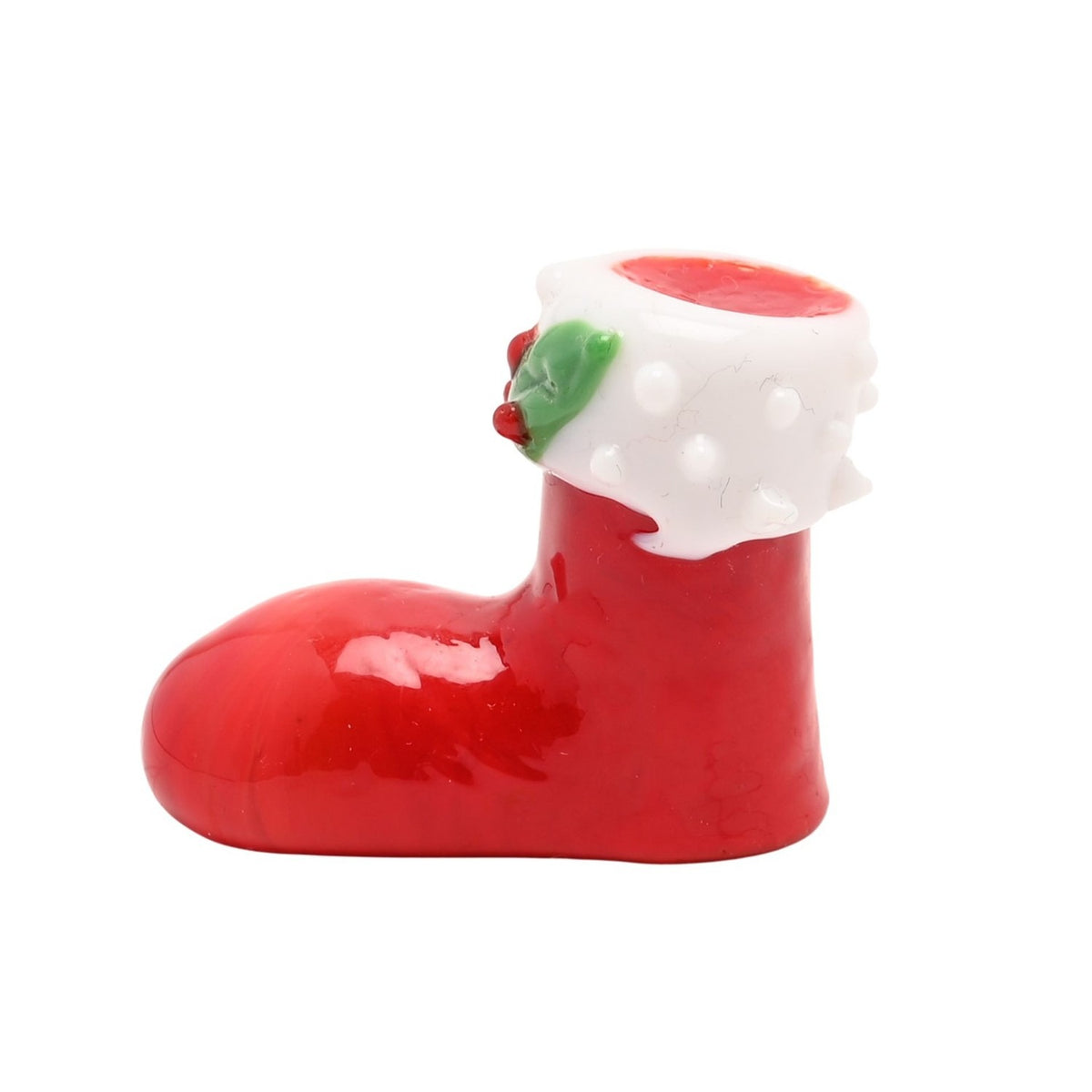 Christmas Holly Boot Miniature Glass Figurine - Red & White