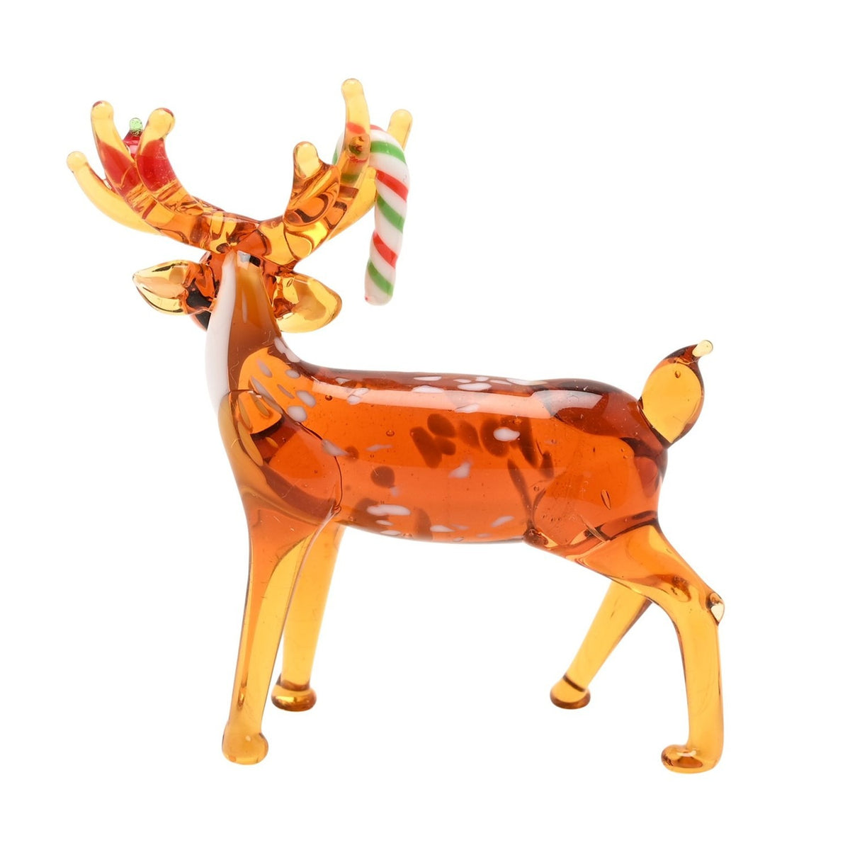 Miniature Glass Reindeer Figurine with Candy Cane - Orange