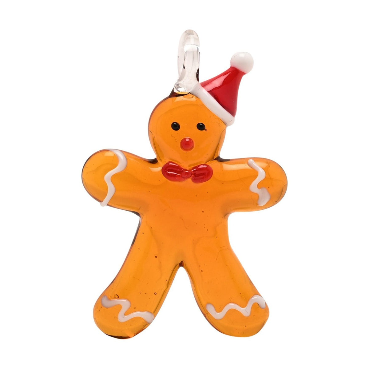 Santa Hat Gingerbread Man Miniature Glass Figurine - Orange