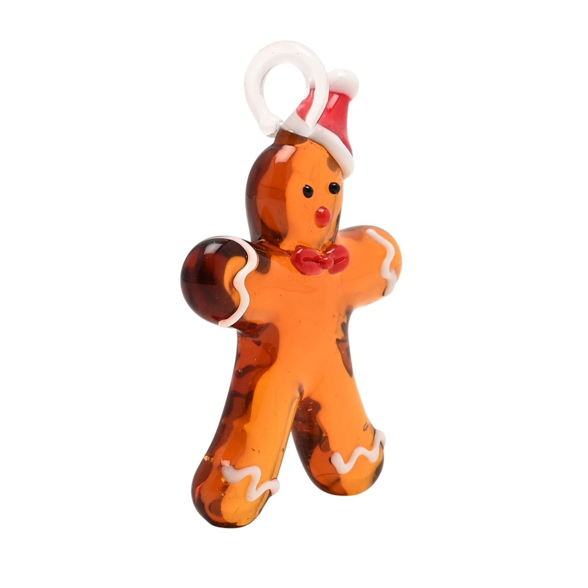 Santa Hat Gingerbread Man Miniature Glass Figurine - Orange