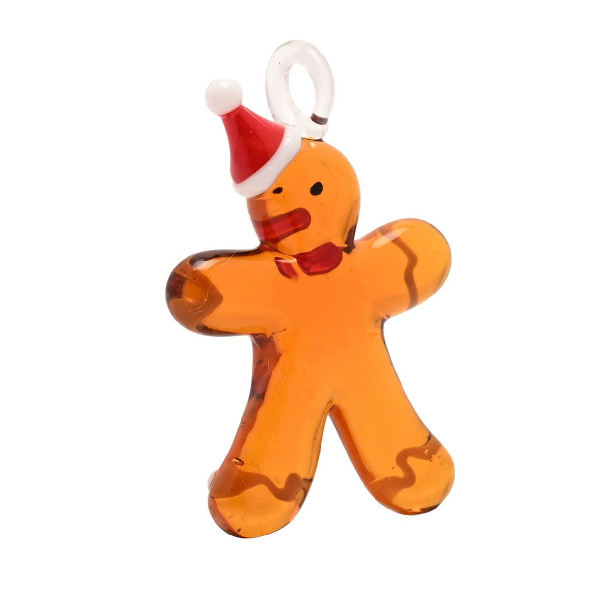 Santa Hat Gingerbread Man Miniature Glass Figurine - Orange