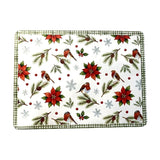 Set of 4 Poinsettia and Berry Wood & Cork Placemats - Red & Green