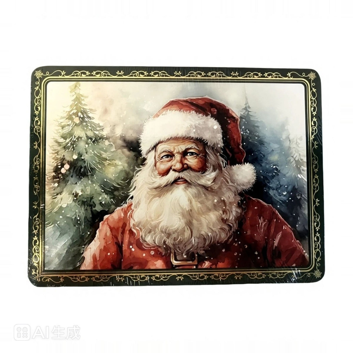 Set of 4 Santa & Snowman Cork Backed Wood Placemats - Green & Red