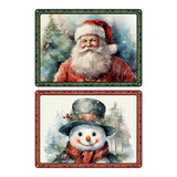 Set of 4 Santa & Snowman Cork Backed Wood Placemats - Green & Red