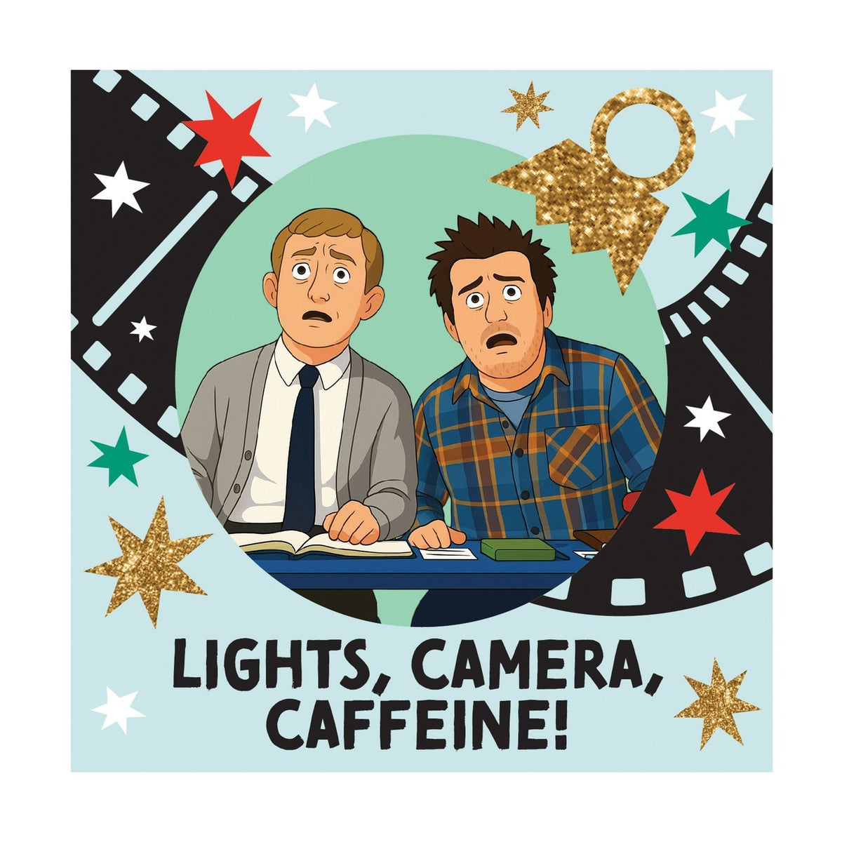 Film Strip and Stars Square Ceramic Coaster - Light Blue