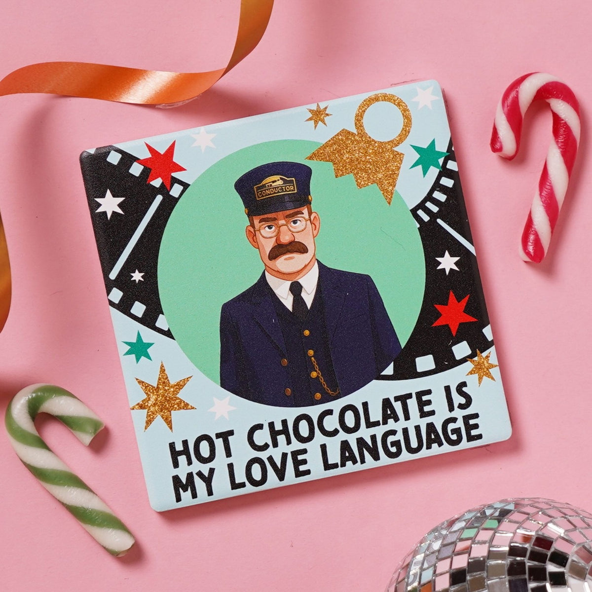 Hot Chocolate Is My Love Language Ceramic Coaster - Light Blue