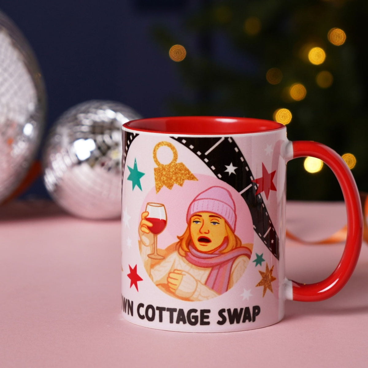 Cottage Swap Film Strip and Stars 11oz Stoneware Mug - Red
