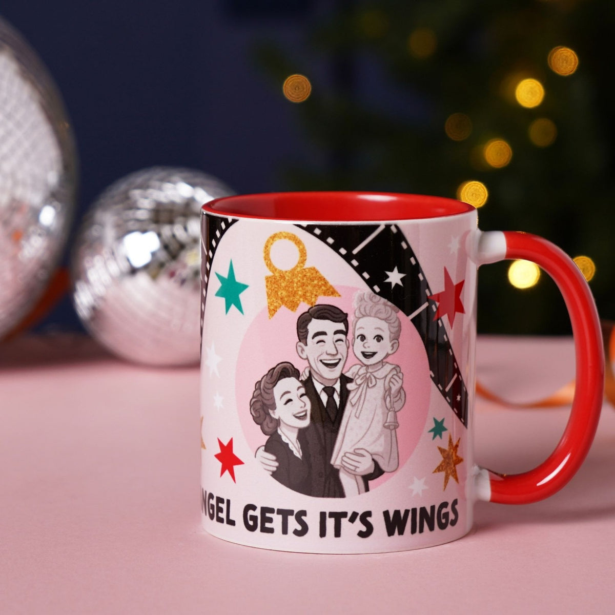 Angel Gets It's Wings Retro Stoneware Mug 11oz - Pink & Red
