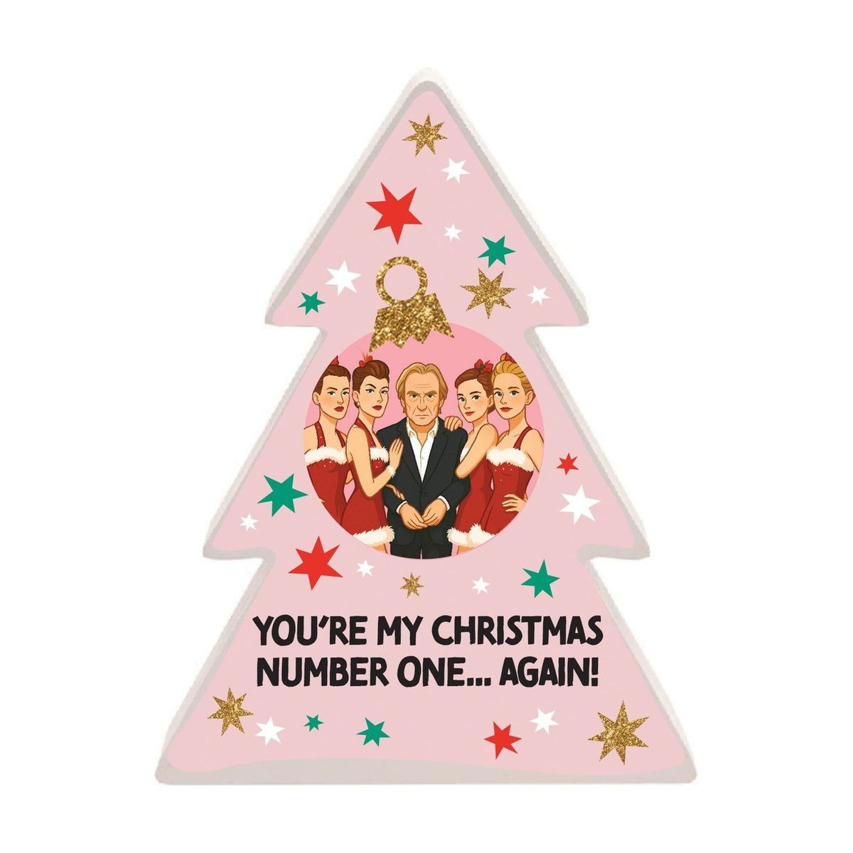 Christmas Number One Tree MDF Mantel Plaque 25x19x3cm - Pink