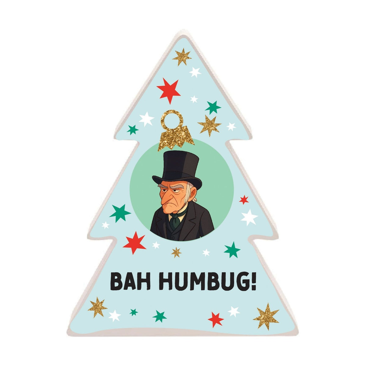 Bah Humbug Christmas Tree MDF Mantel Plaque 25cm - Light Blue