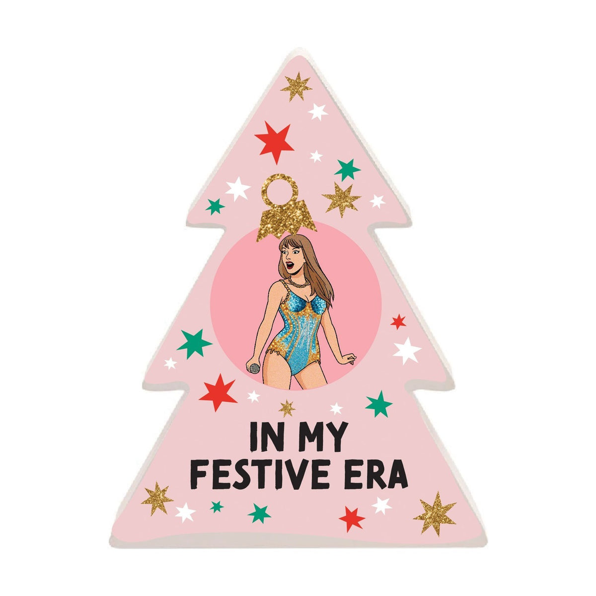 In My Festive Era Christmas Tree MDF Plaque 25x19x3cm - Pink