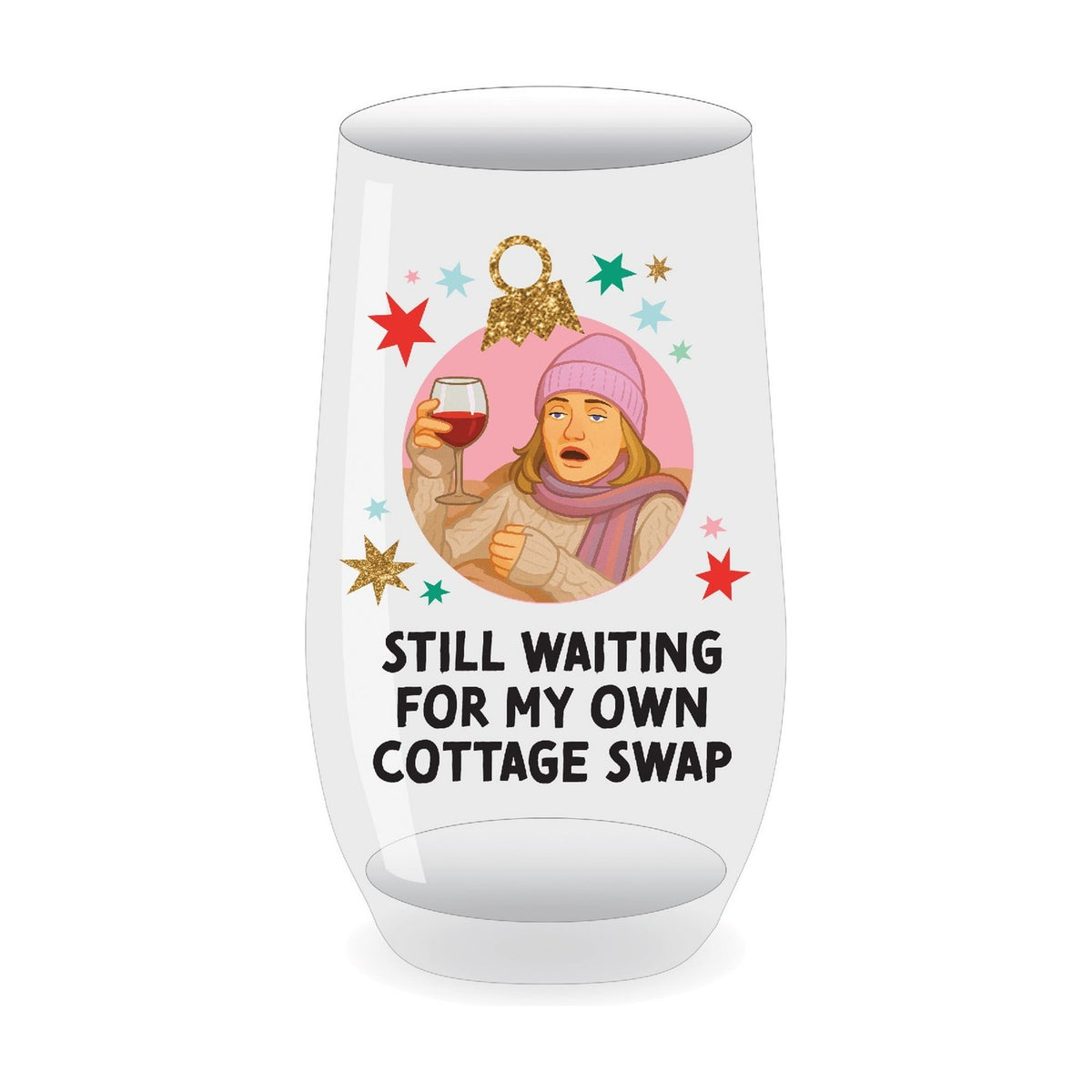 Still Waiting For My Own Cottage Swap Frosted Wine Glass - White