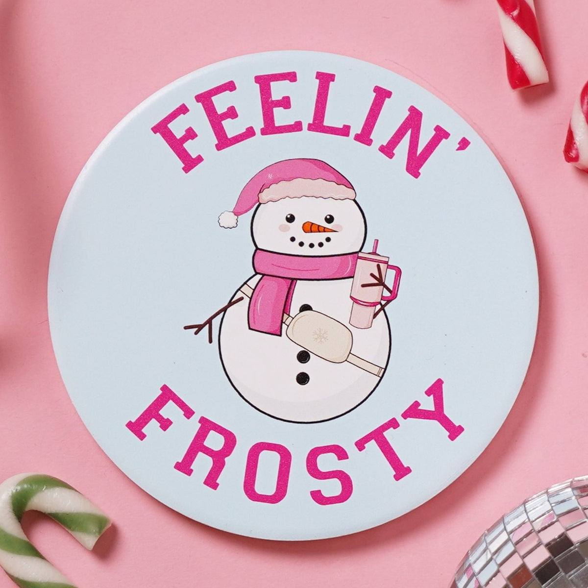 Feelin' Frosty Patch Round Ceramic Coaster - Light Blue