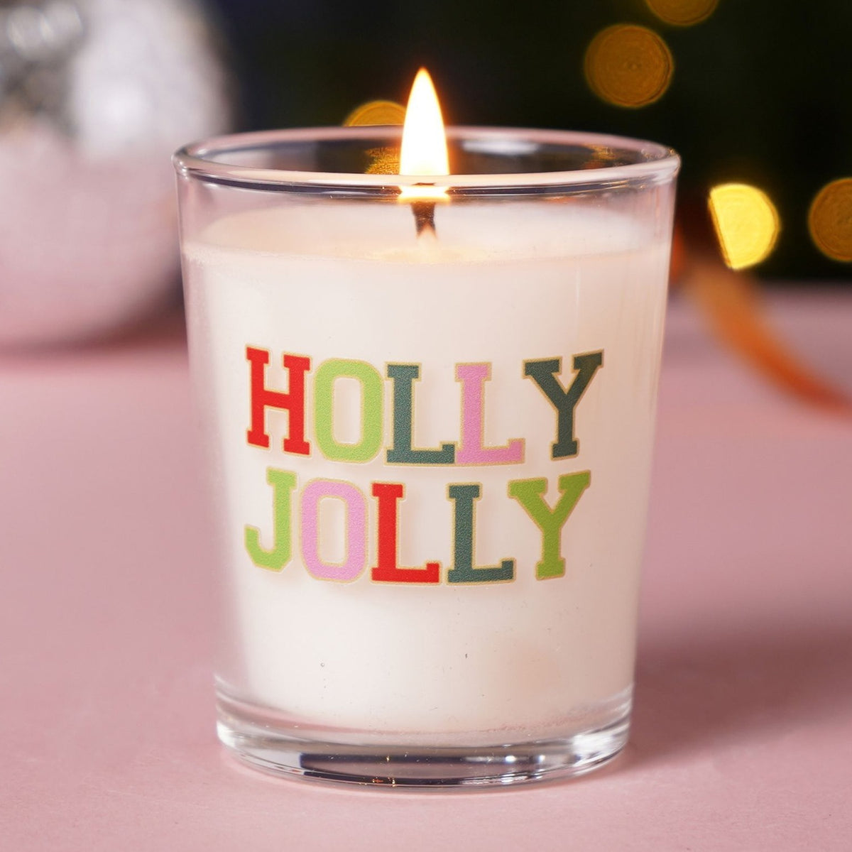 Holly Jolly Round Clear Votive Scented Candle 10cl - Green