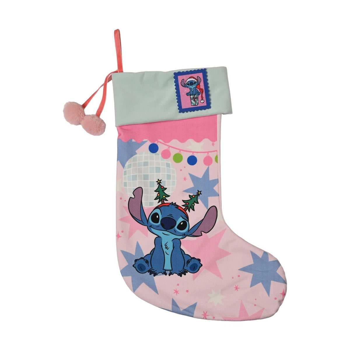 Stitch Icon Present Christmas Stocking with Pompoms - Pink