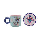 Stitch & Angel Christmas Porcelain Mug with Coaster Set - Blue