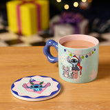 Stitch & Angel Christmas Porcelain Mug with Coaster Set - Blue