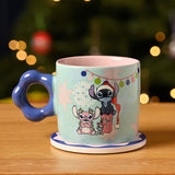 Stitch & Angel Christmas Porcelain Mug with Coaster Set - Blue