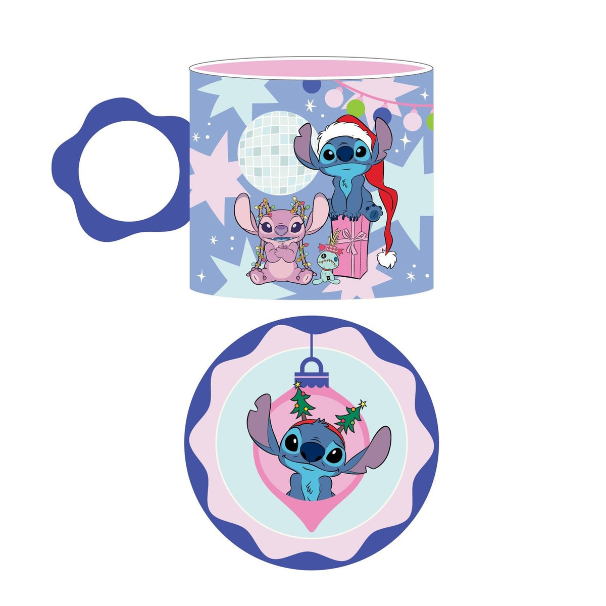 Stitch & Angel Christmas Porcelain Mug with Coaster Set - Blue