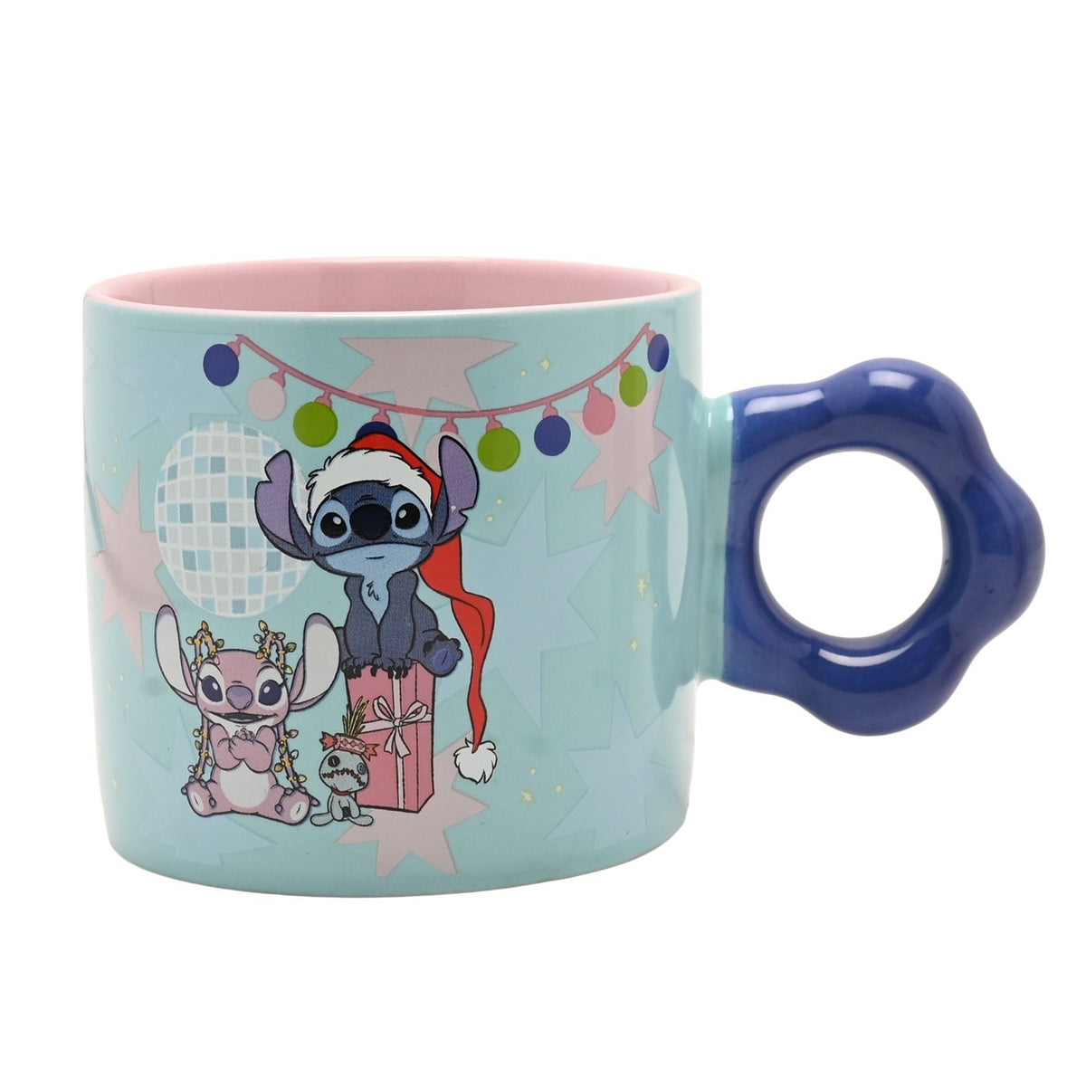 Stitch & Angel Christmas Porcelain Mug with Coaster Set - Blue