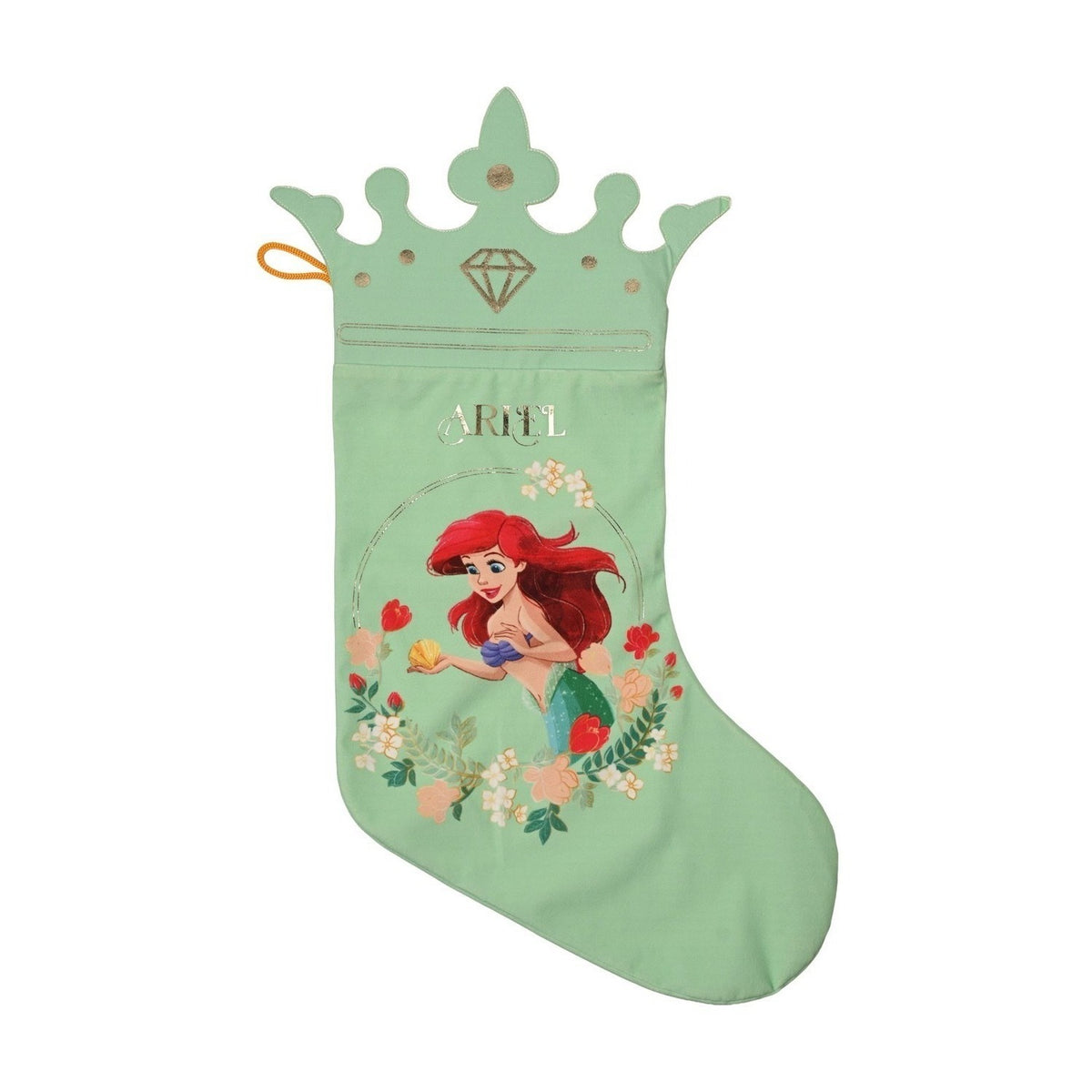 Ariel Princess Crown Cuff Stocking with Hanging Loop - Green