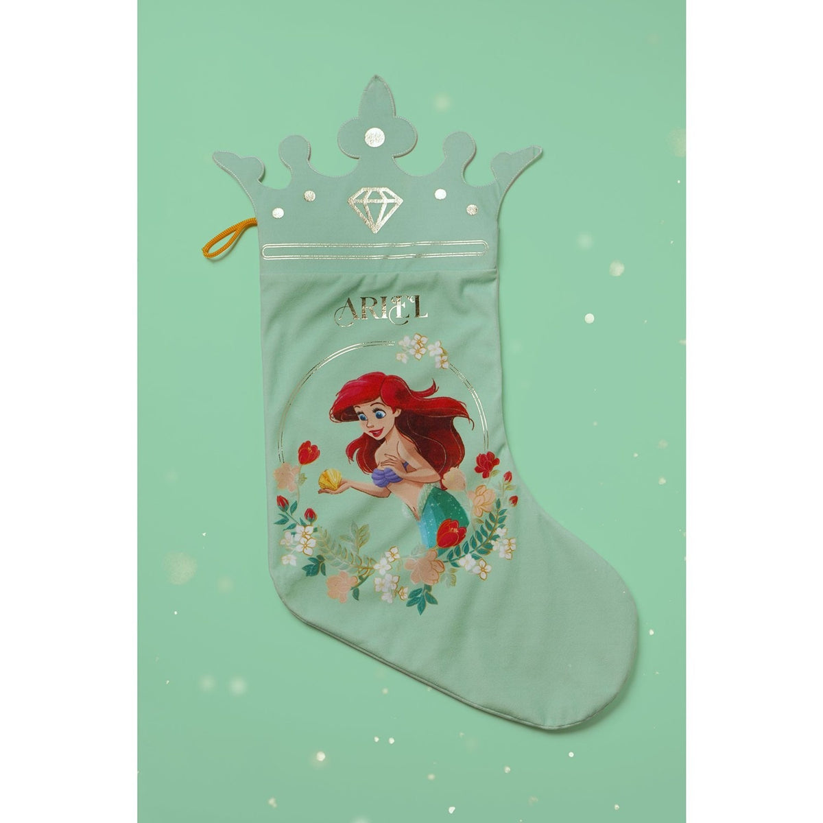 Ariel Princess Crown Cuff Stocking with Hanging Loop - Green